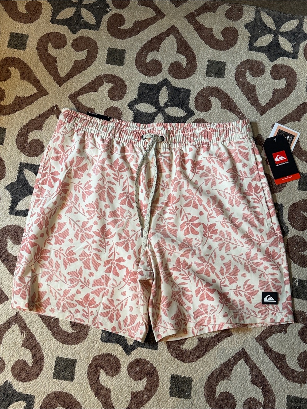 Quiksilver Cream & Pink Floral Board Shorts